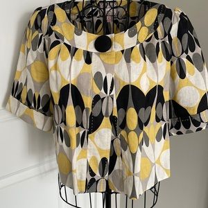 Fun spring/summer 100%linen. light grey, black, white and soft yellow pattern